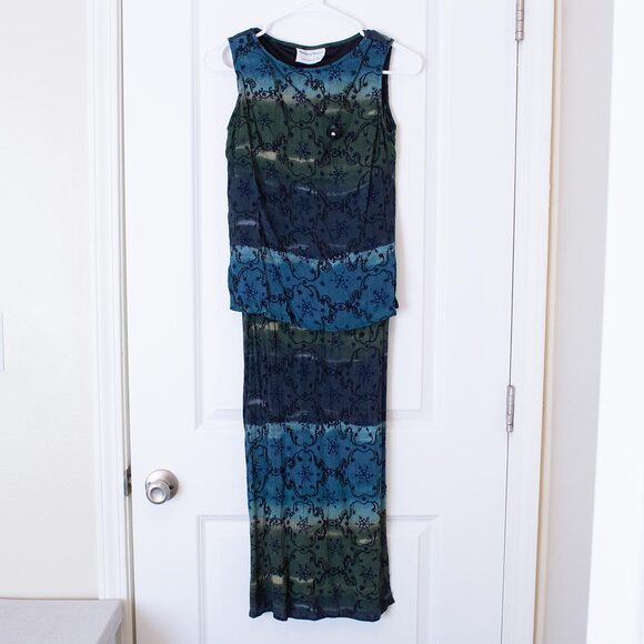 Fairycore VTG Dress Blue Green Gradient Crinkle Boho Y2K Midi S | Soft Summer - Picture 6 of 6
